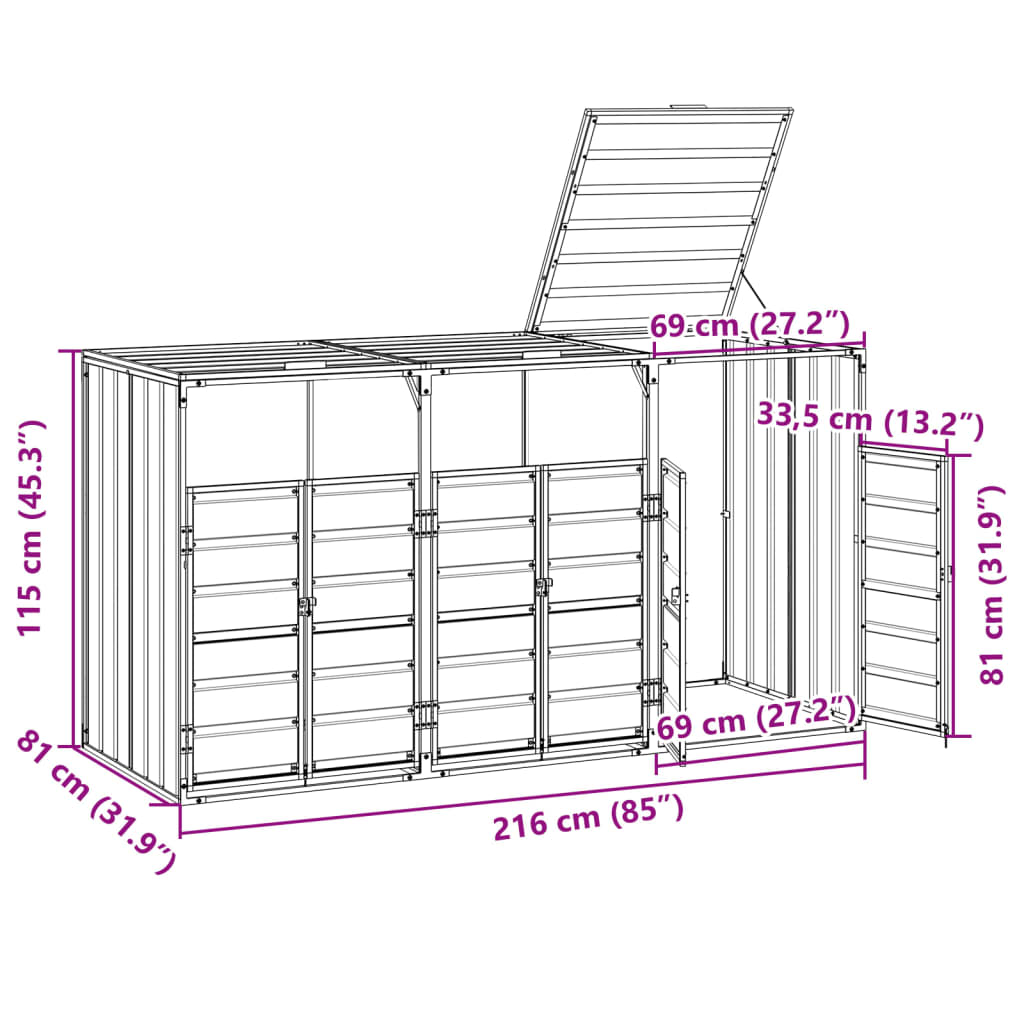 Mülltonnenbox für 1 Tonne Grün 72x81x115 cm Stahl