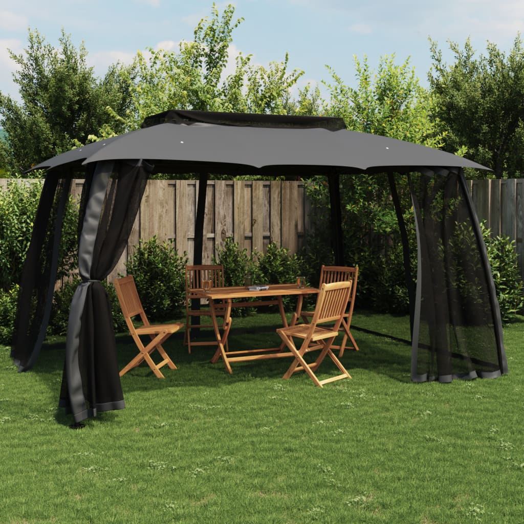 Pavillon mit Doppeldach & Netzwänden Creme 2,93x2,93 m Stahl