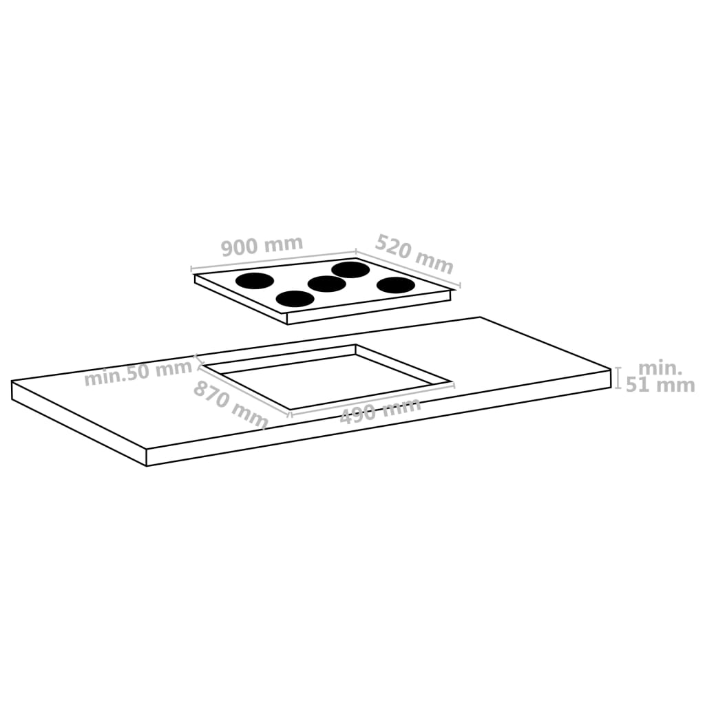 Glaskeramik-Kochfeld mit 4 Platten Touch Control 6000 W