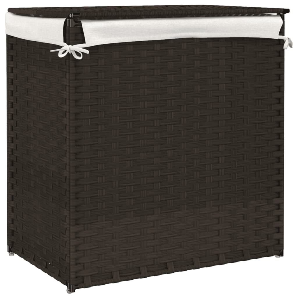 Wäschekorb mit 2 Fächern 53x35x57 cm Poly Rattan