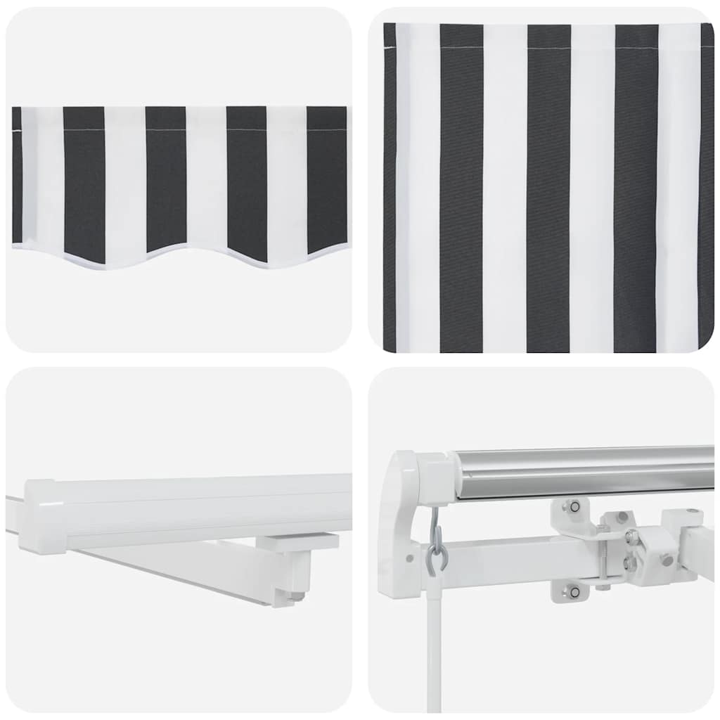 Markise Manuell Einziehbar mit LED 300x250 cm Blau und Weiß