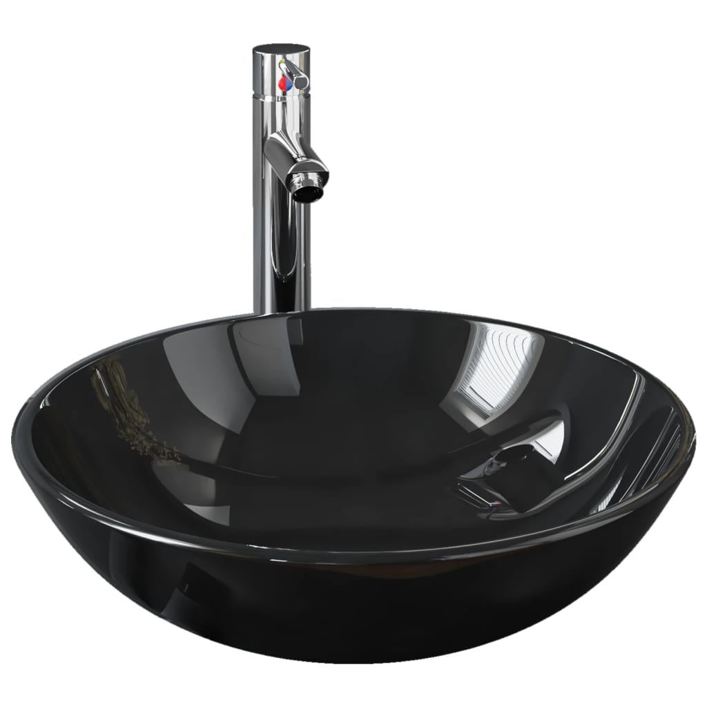 Waschbecken mit Armatur und Ablaufgarnitur Hartglas