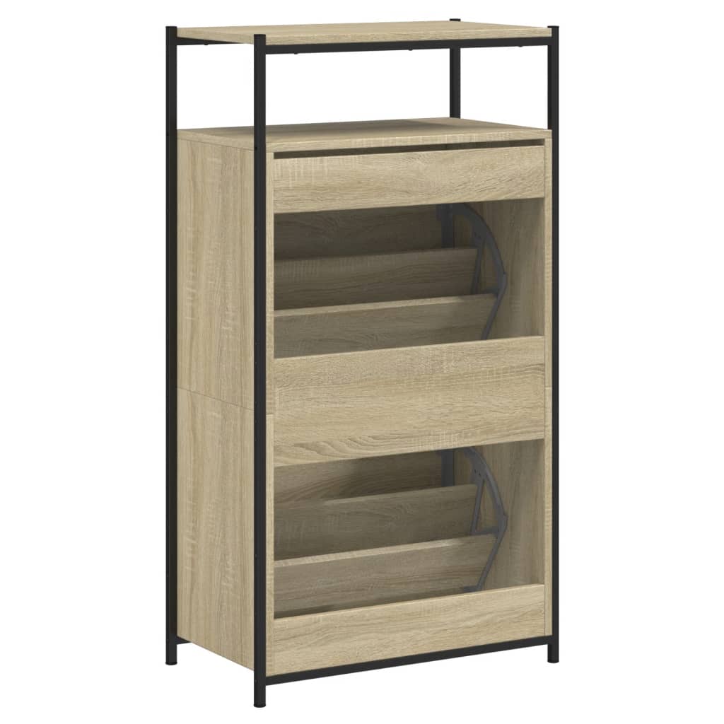 Schuhschrank mit 4 Klappen Sonoma-Eiche 100x34x112 cm