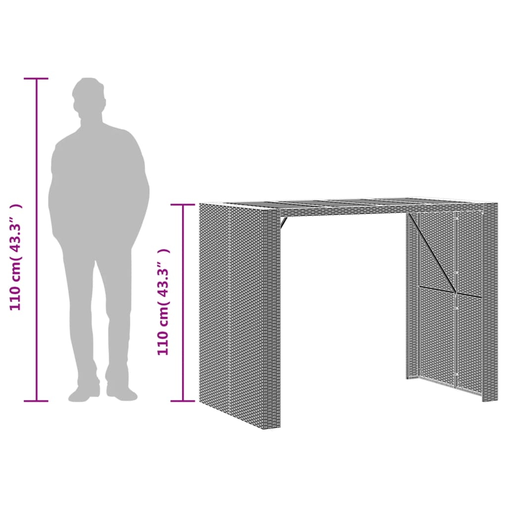 Garten-Bartisch mit Holzplatte Schwarz 105x80x110 cm Polyrattan