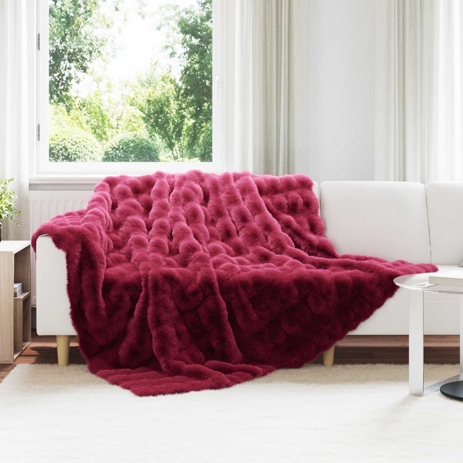 Rutschfeste Decke aus Kunstkaninchenfell Olite Beige Polyester