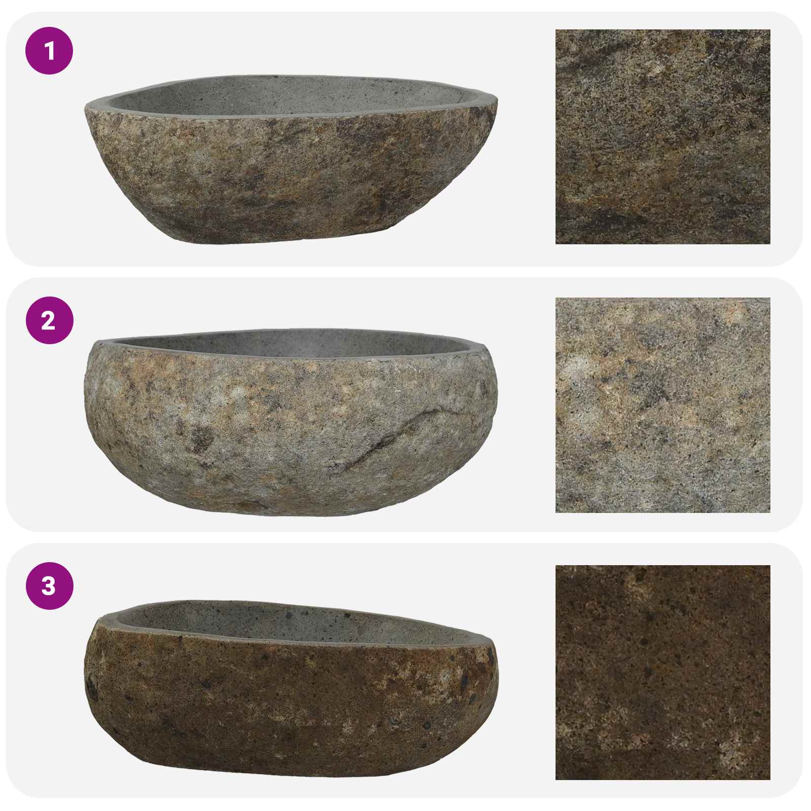 Flusssteinwaschbecken Hellgrau (30-37) x (25-30) x 12 cm