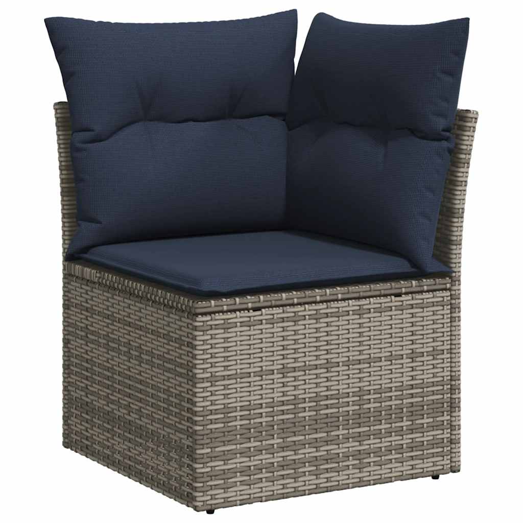 10-teiliges Gartensofa-Set mit Kissen, schwarzes Polyrattan