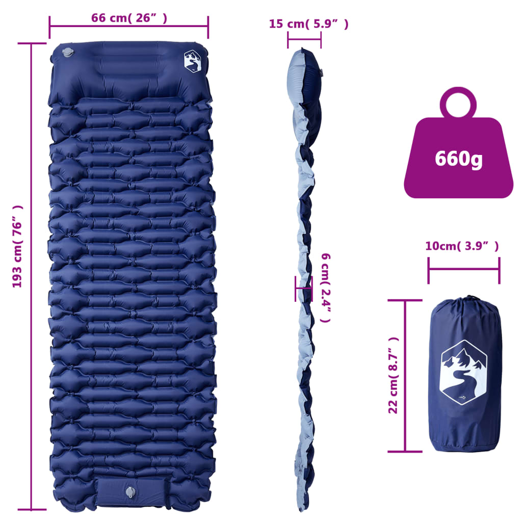 Selbstaufblasende Isomatte mit Kissen Blau