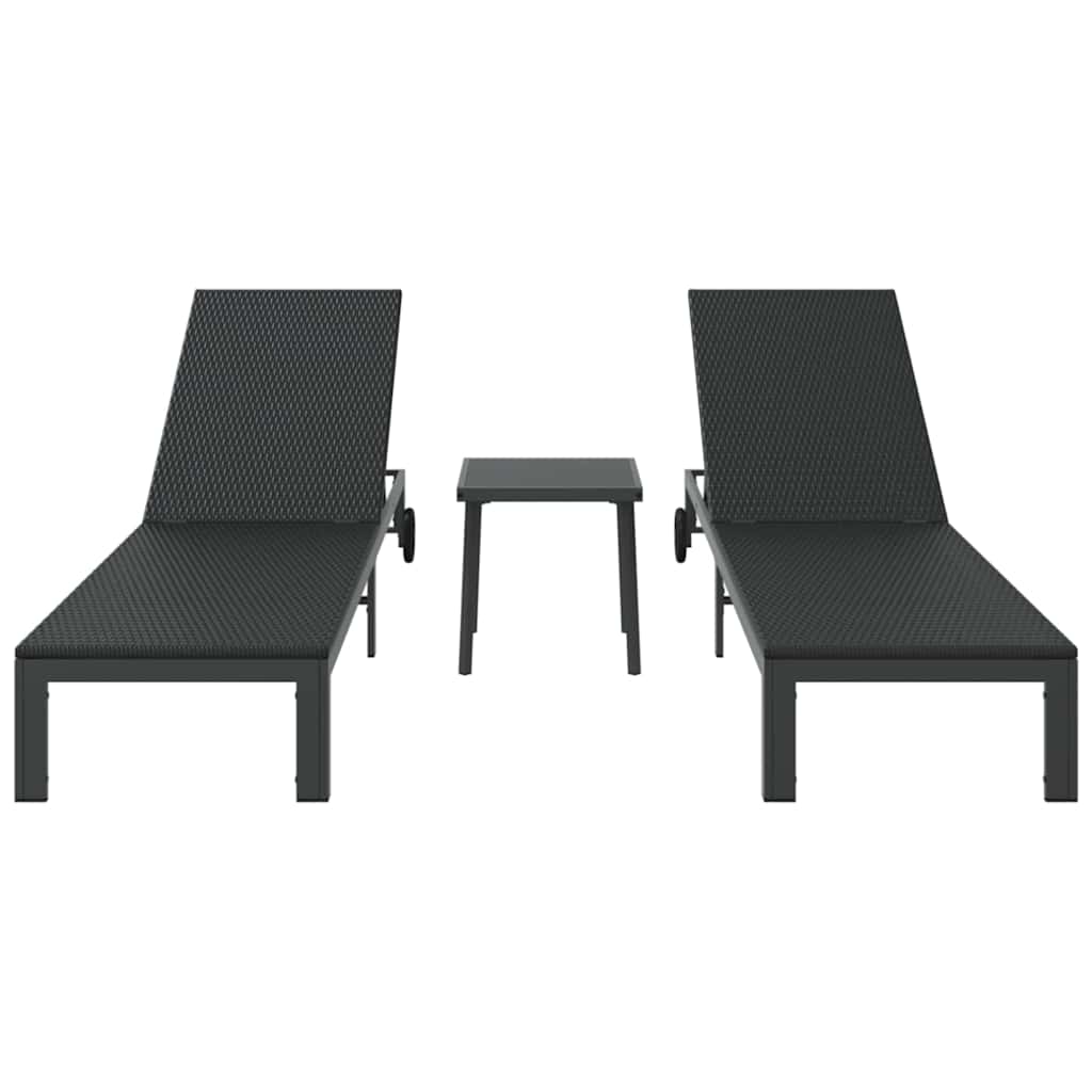 Sonnenliege 2-Person 3 pcs Braun Poly-Rattan