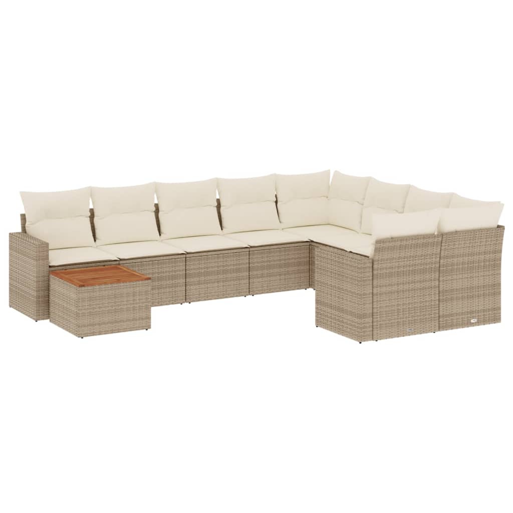 10-tlg. Garten-Sofagarnitur mit Kissen Schwarz Poly Rattan