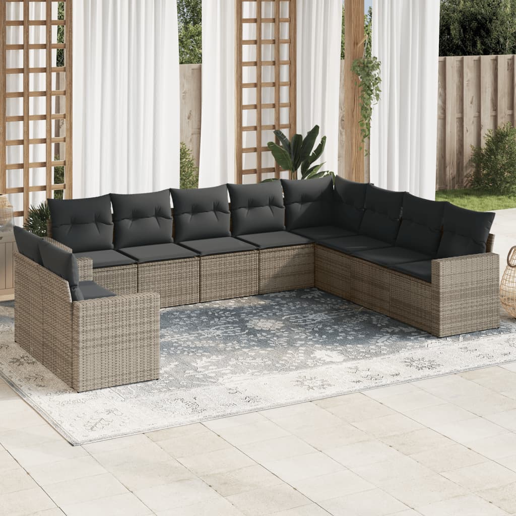 10-tlg. Garten-Sofagarnitur mit Kissen Schwarz Poly Rattan