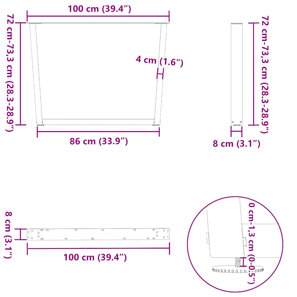 Couchtischbeine V-Form 2 Stück Schwarz 30x(30-31,3) cm Stahl