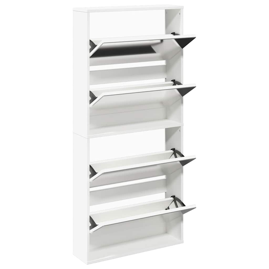 Schuhschrank mit 4 Fächern Spiegel Eiche 63×17×134 cm