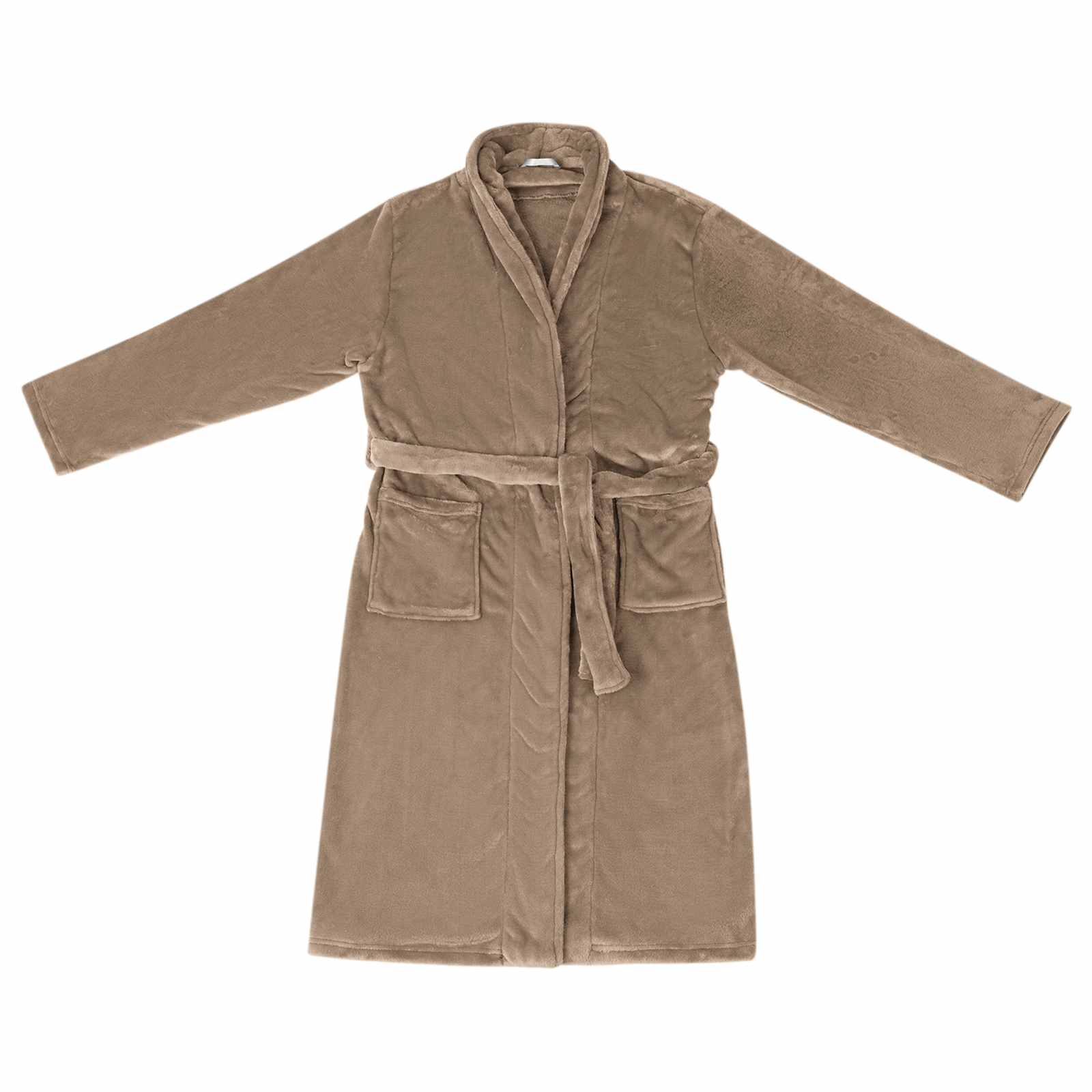 Bademantel ohne Kapuze Beige S Flanell