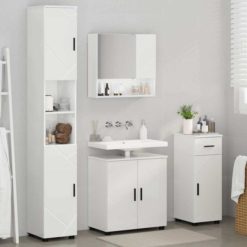 Badezimmermöbel-Set mit Tür 4 pcs Weiß Holzwerkstoff & Metall