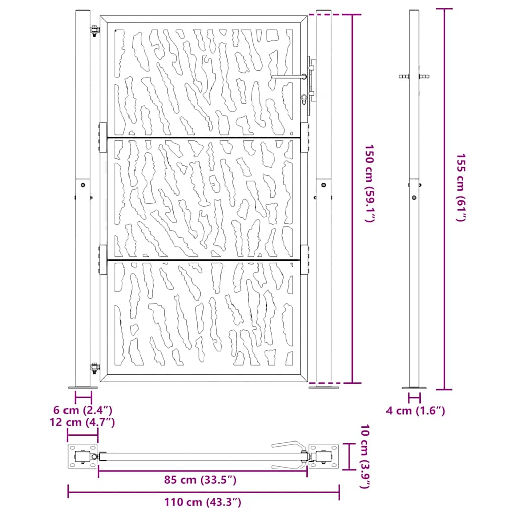 Gartentor Schwarz 100x100 cm Stahl Lichtdesign