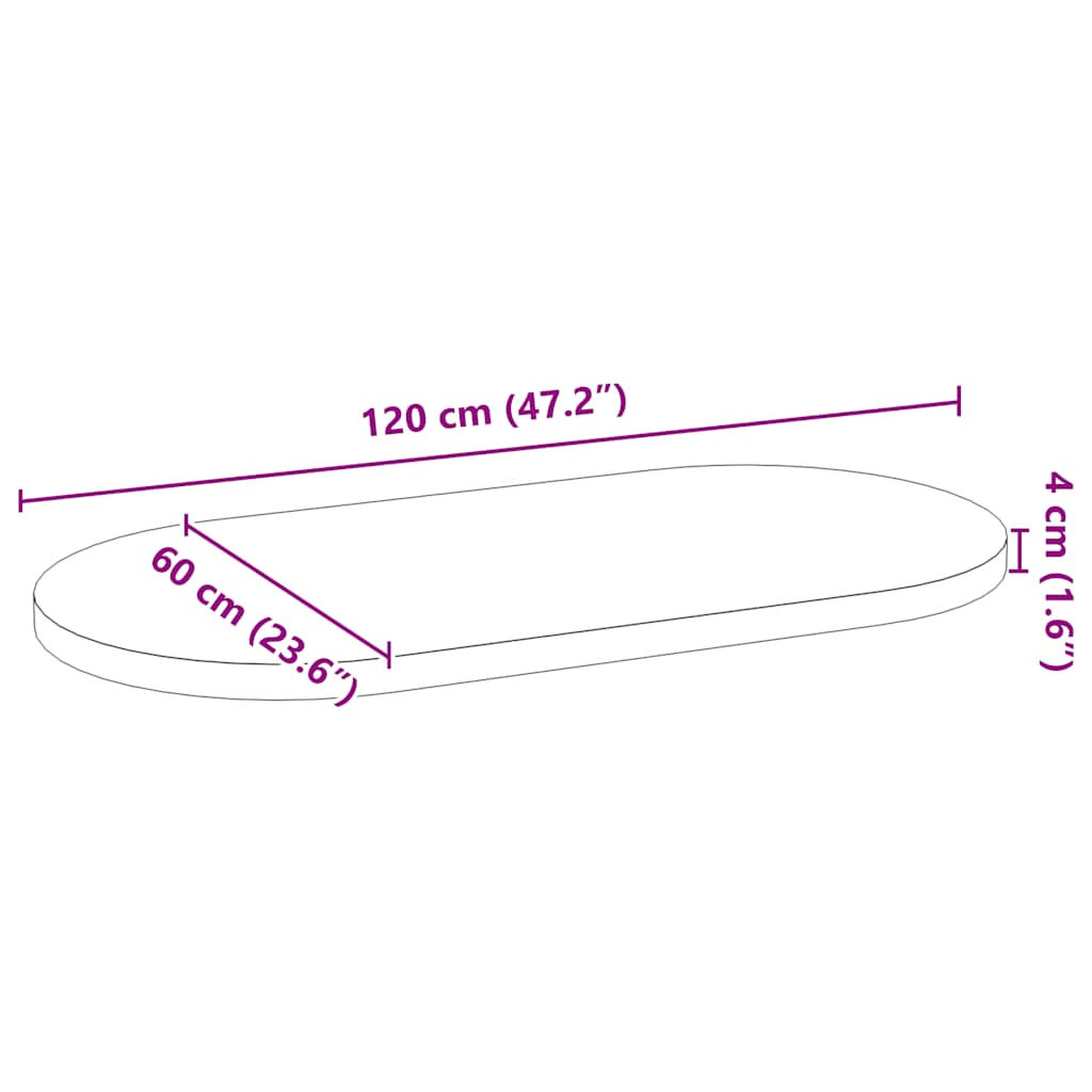 Tischplatte 80x40x2 cm Massivholz Eiche Oval