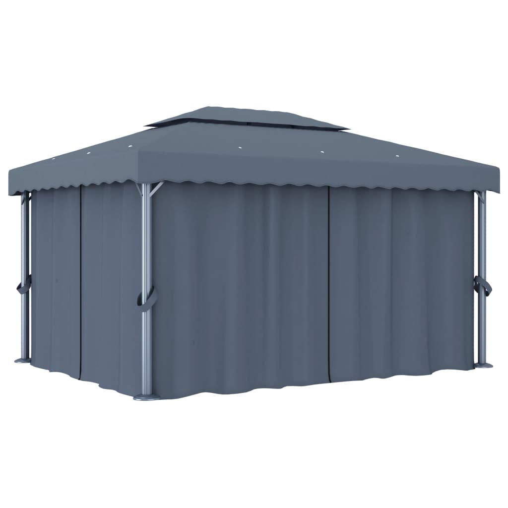 Pavillon mit Vorhängen & LED-Lichterkette 3x3 m Cremeweiß