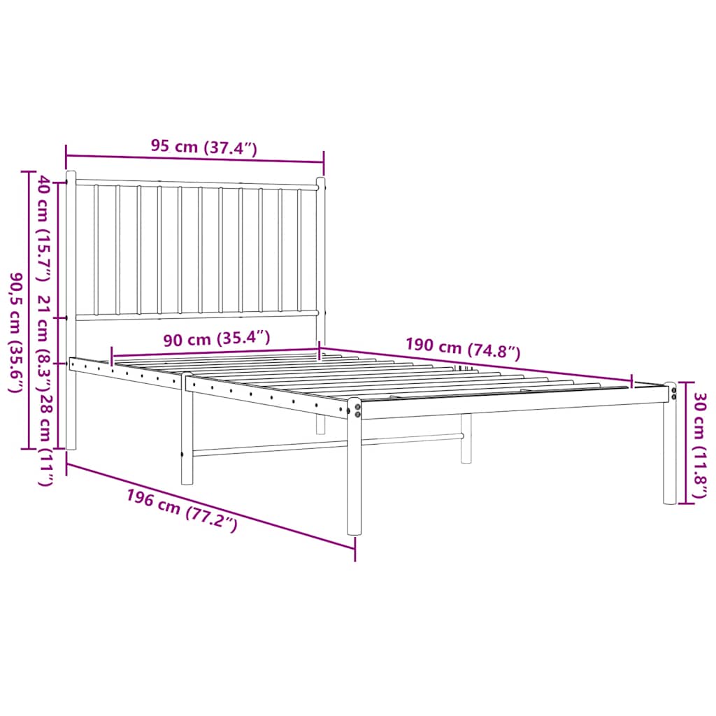 Bettgestell Metall Schwarz 75x190 cm