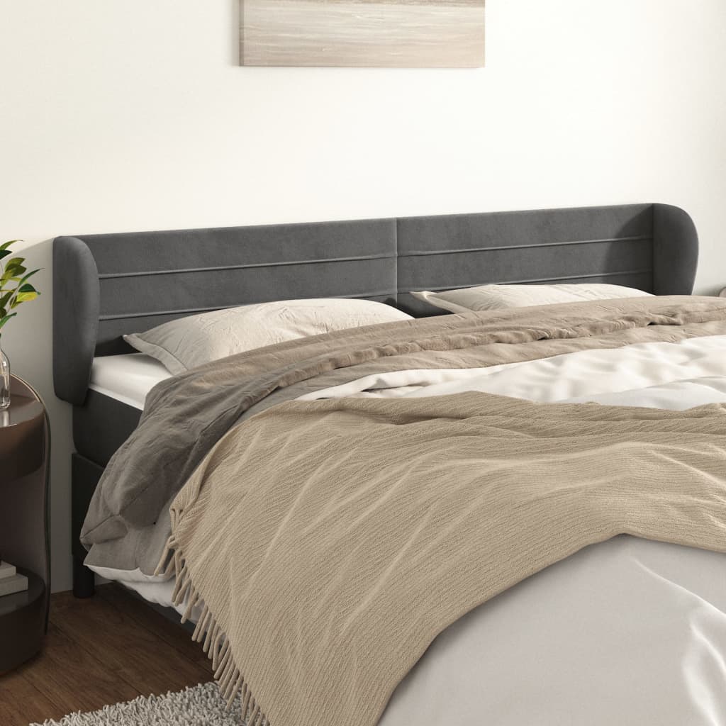Kopfteil mit Ohren Dunkelblau 203x23x118/128 cm Samt