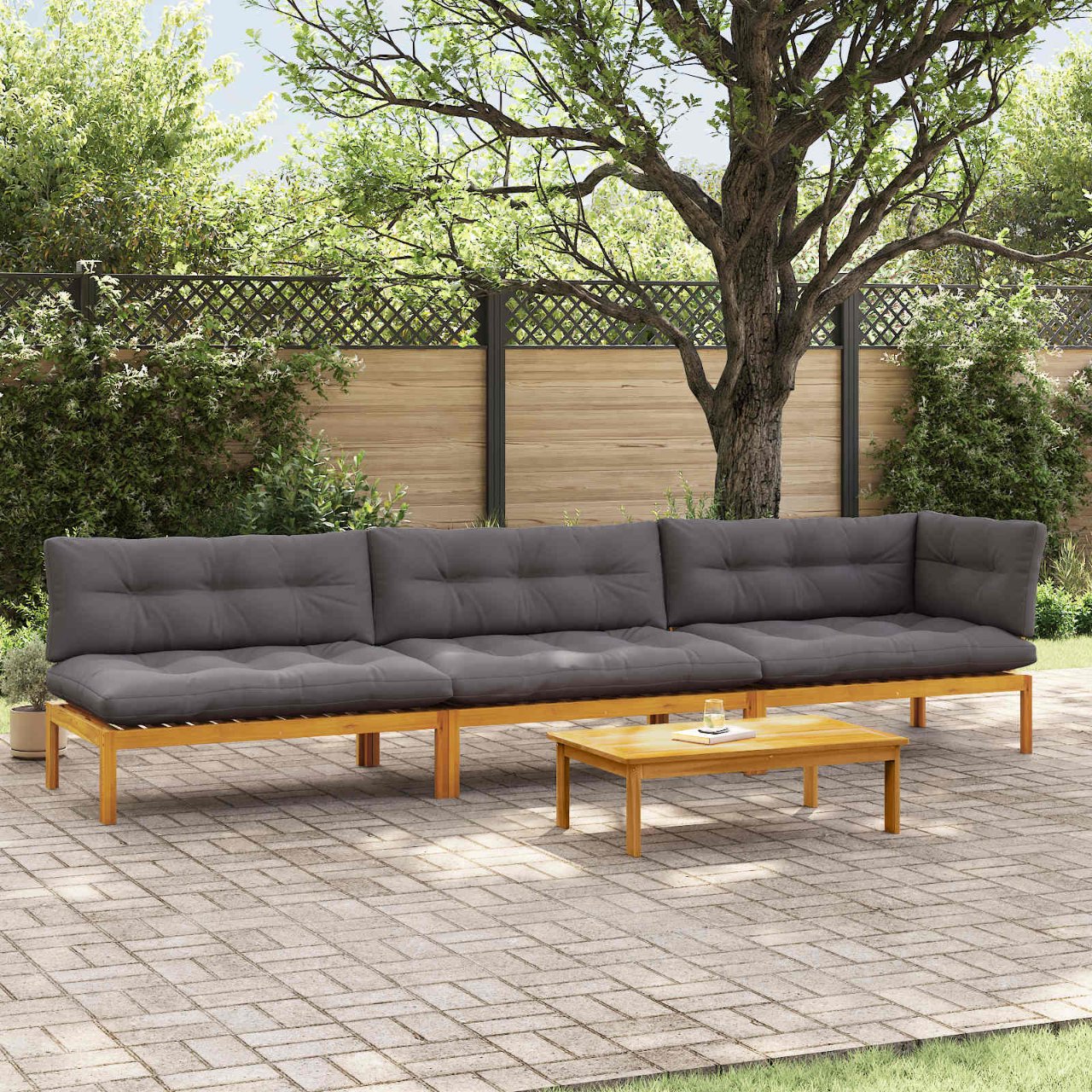 3-tlg. Garten-Sofagarnitur aus Paletten Massivholz Akazie