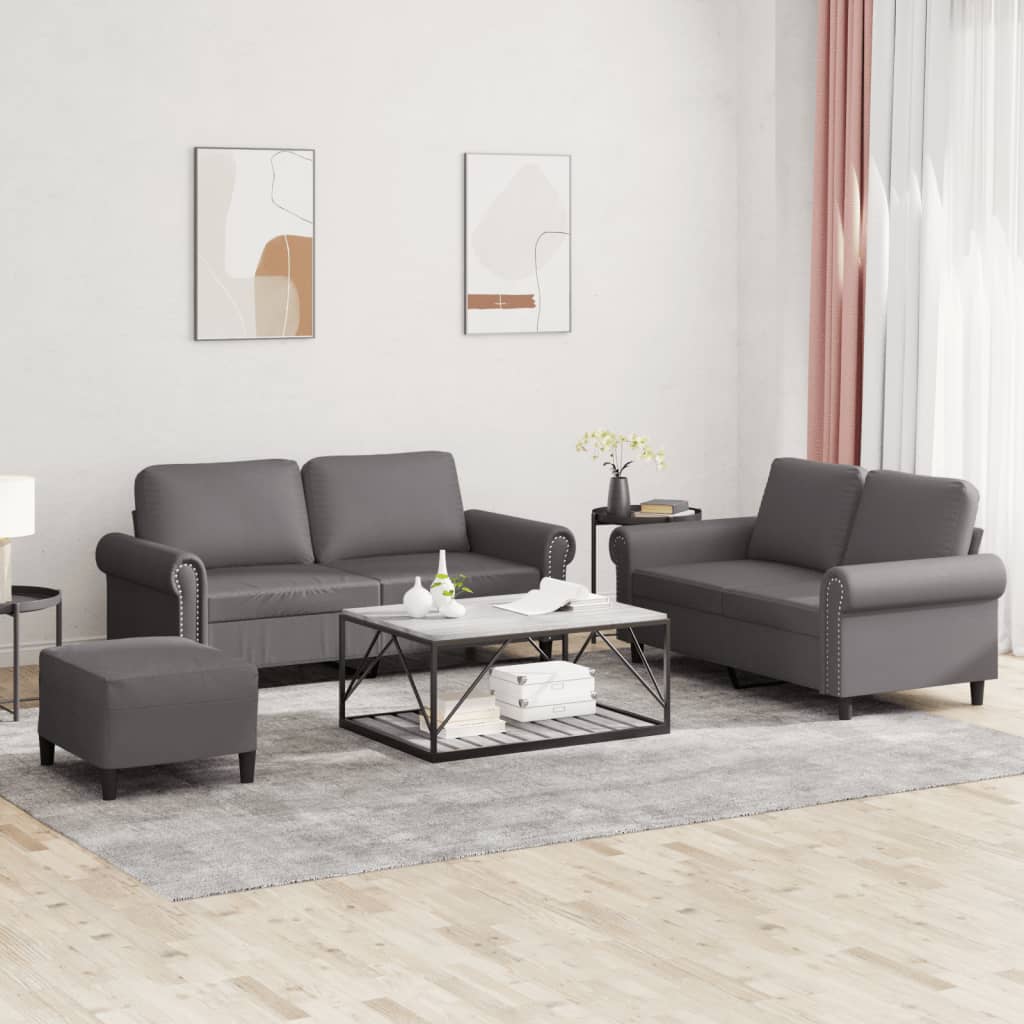 3-tlg. Sofagarnitur mit Kissen Creme Kunstleder