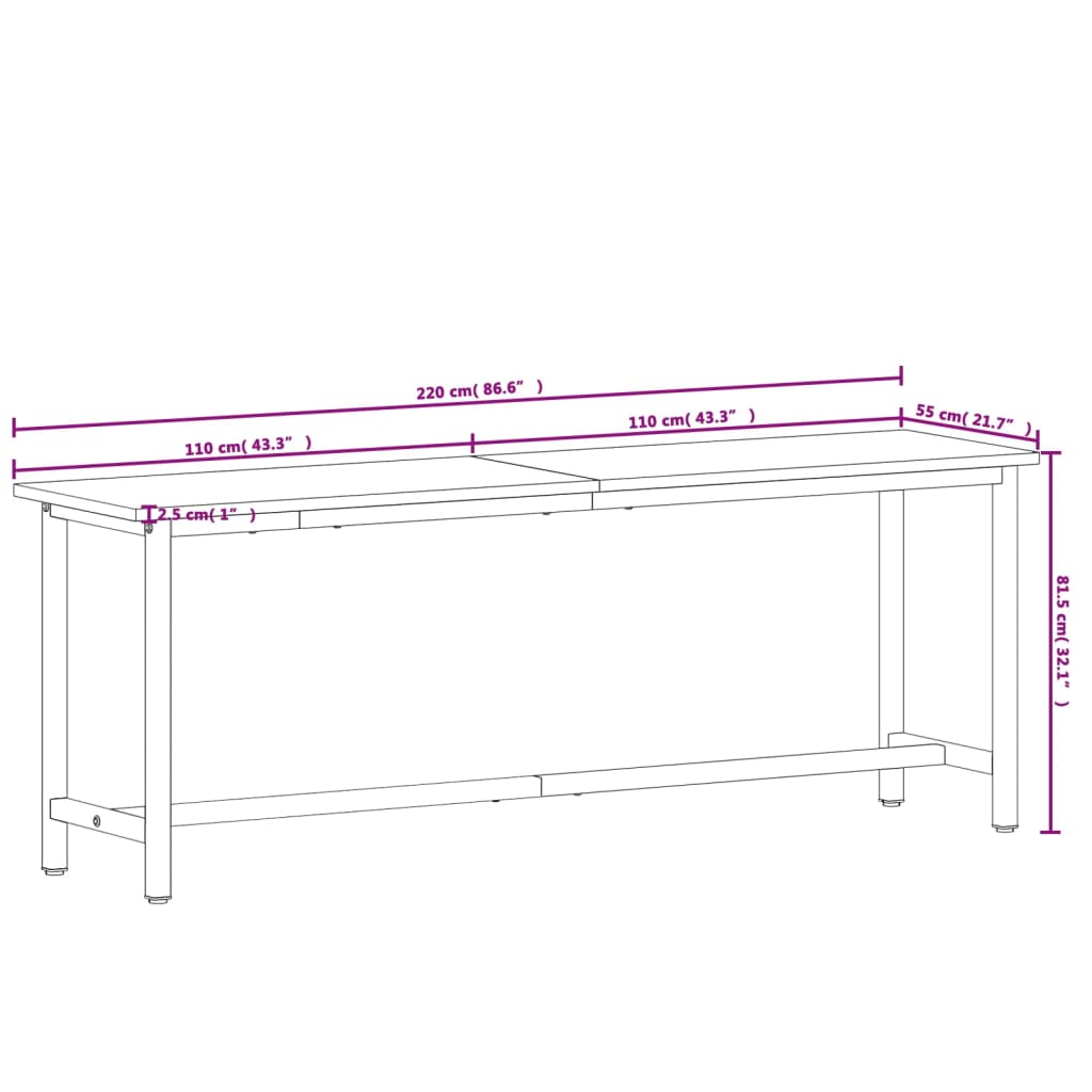 Werkbank 80x55x81,5 cm Massivholz Buche und Metall