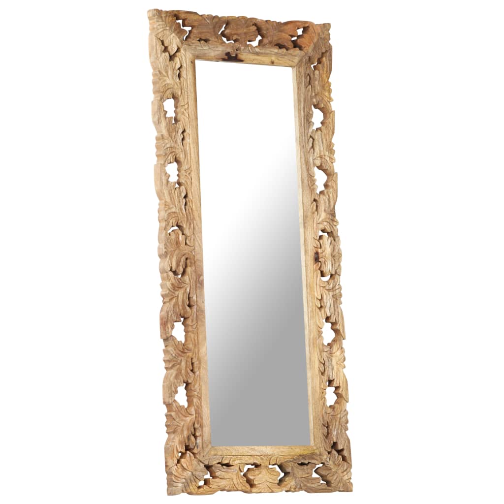 Spiegel Handgeschnitzt Braun 50x50 cm Massivholz Mango