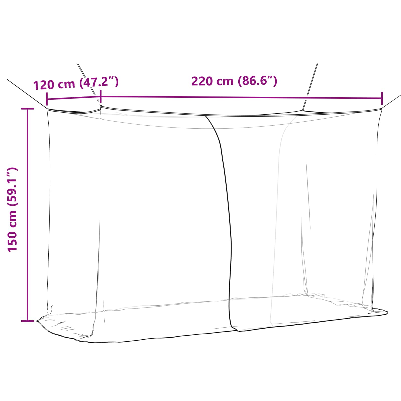 Moskitonetz zum Aufhängen 156 Mesh Weiß 220x100x150 cm