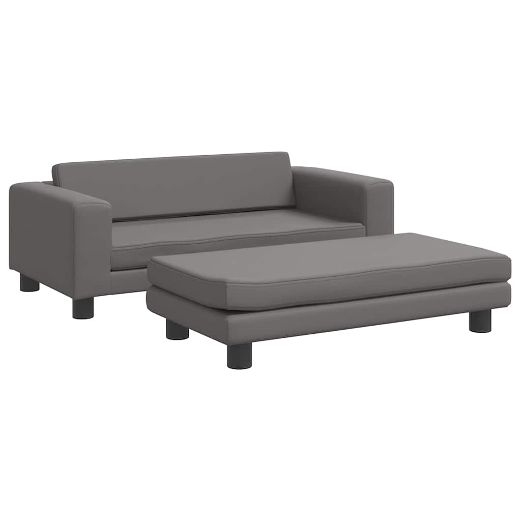 Kindersofa mit Hocker Creme 100x50x30 cm Kunstleder