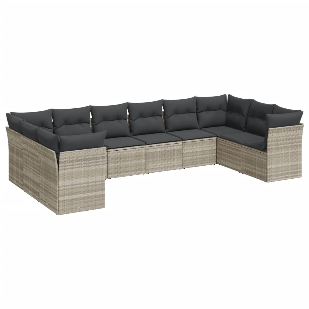 10-tlg. Garten-Sofagarnitur mit Kissen Schwarz Poly Rattan