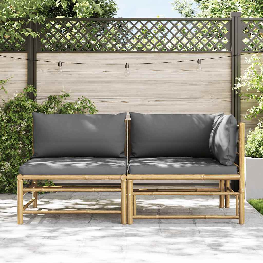 3-tlg. Garten-Lounge-Set mit Kissen Bambus