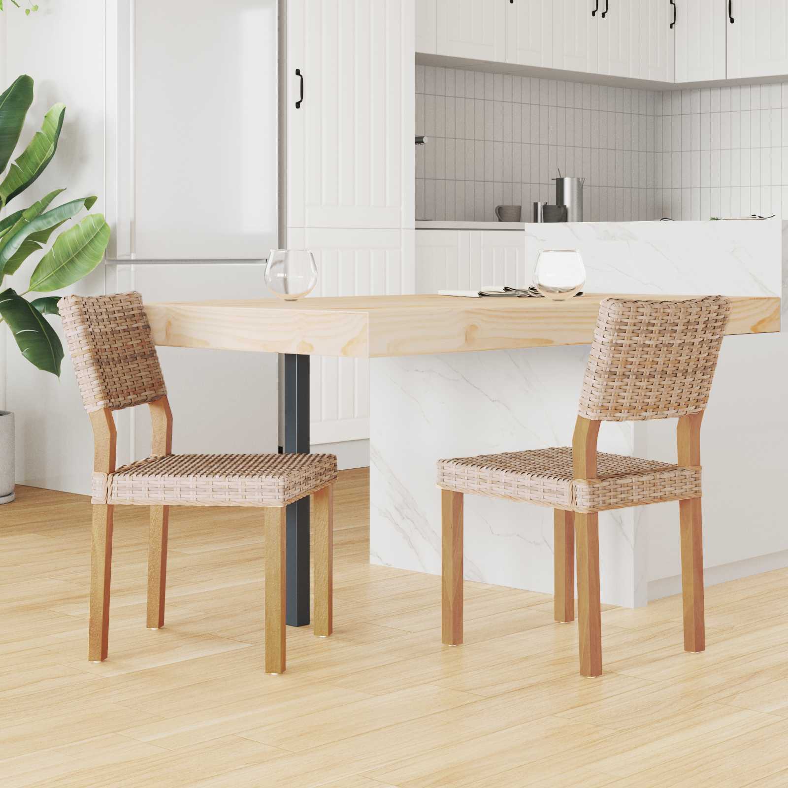 Esszimmerstuhl 2 pcs Kubu Rattan Weiß gewaschen 46 x 55 x 84 cm