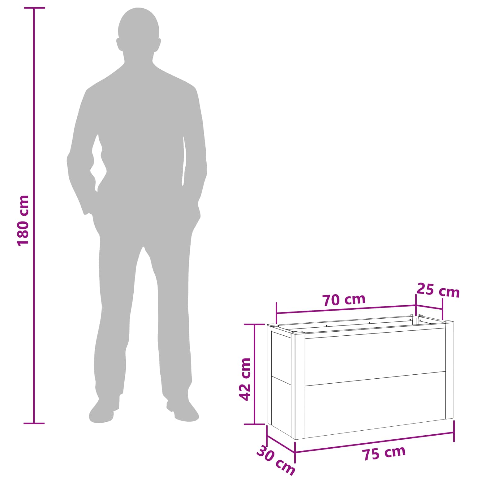 Hochbeet Grau 50 x 30 x 22 cm WPC und Aluminium