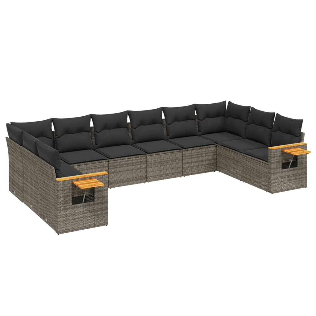 10-tlg. Garten-Sofagarnitur mit Kissen Schwarz Poly Rattan