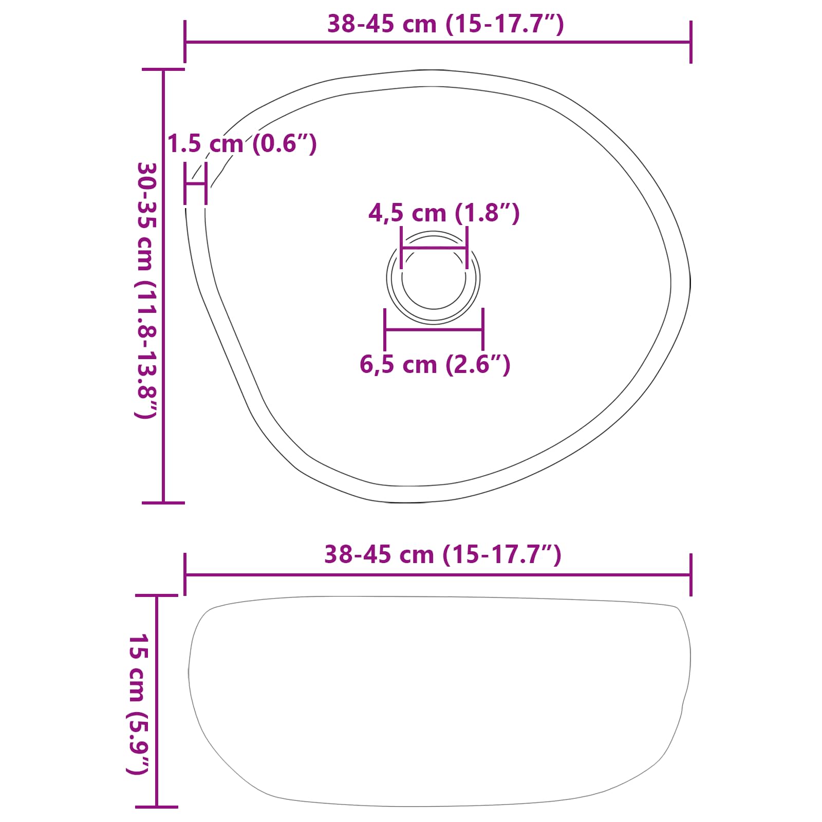 Flusssteinwaschbecken Hellgrau (30-37) x (25-30) x 12 cm