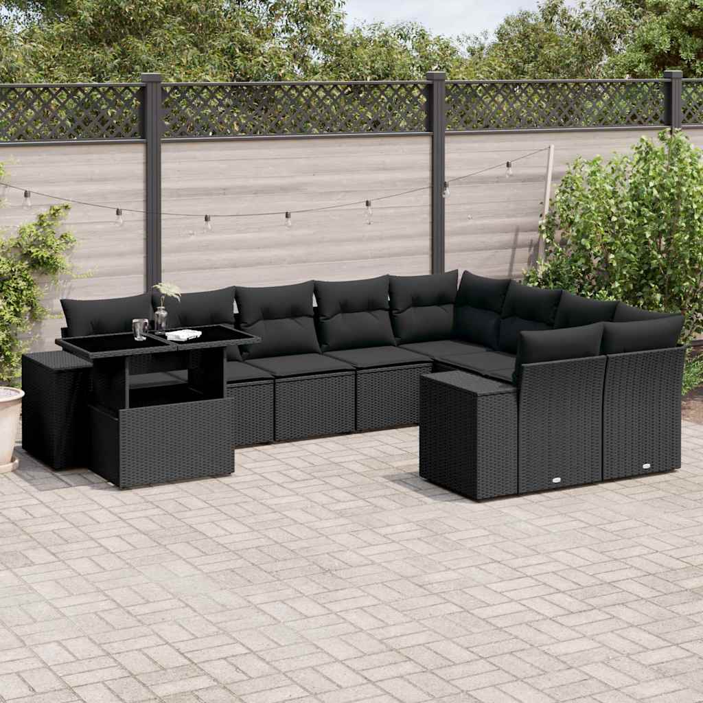 10-tlg. Garten-Sofagarnitur mit Kissen Beige Poly Rattan
