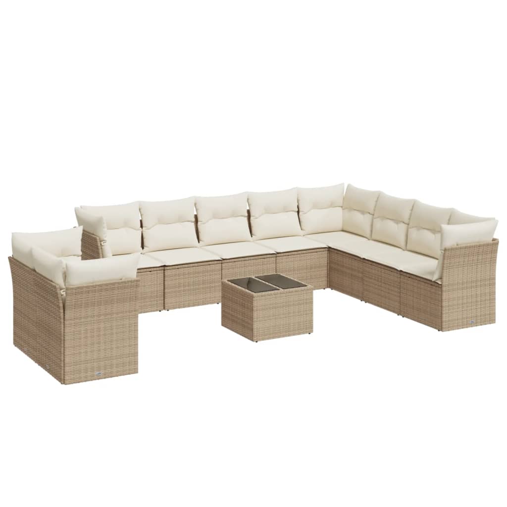 10-tlg. Garten-Sofagarnitur mit Kissen Schwarz Poly Rattan