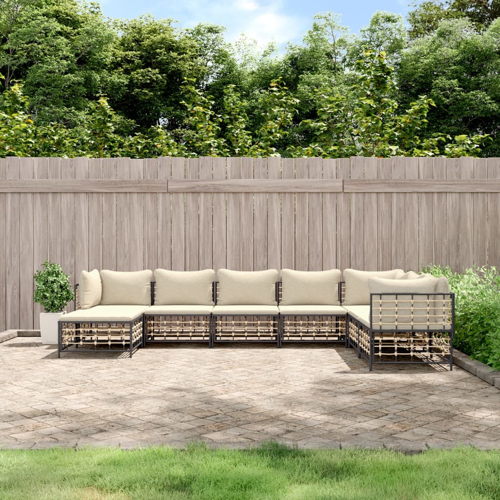 7-tlg. Garten-Lounge-Set mit Kissen Anthrazit Poly Rattan