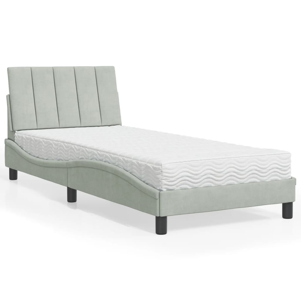 Bett mit Matratze "Hanko" Hellgrau 80x200 cm Samt