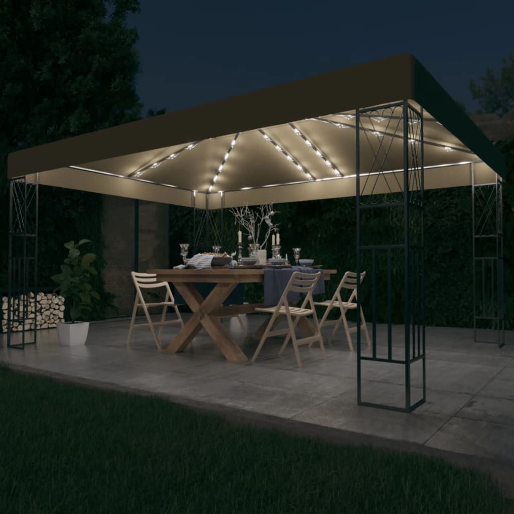 Pavillon mit LED-Lichterkette 3x3 m Creme Stoff