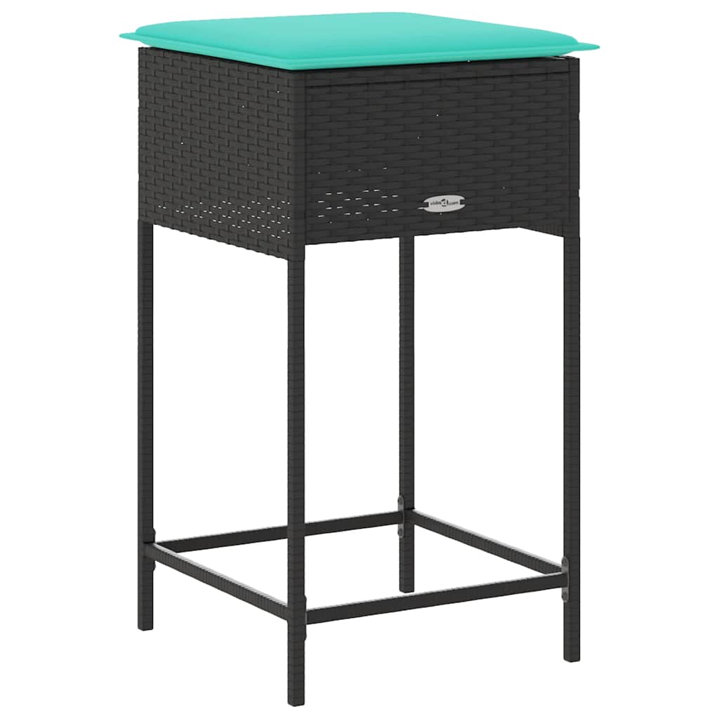 Garten-Barhocker mit Kissen 2 Stk. Grau Poly Rattan