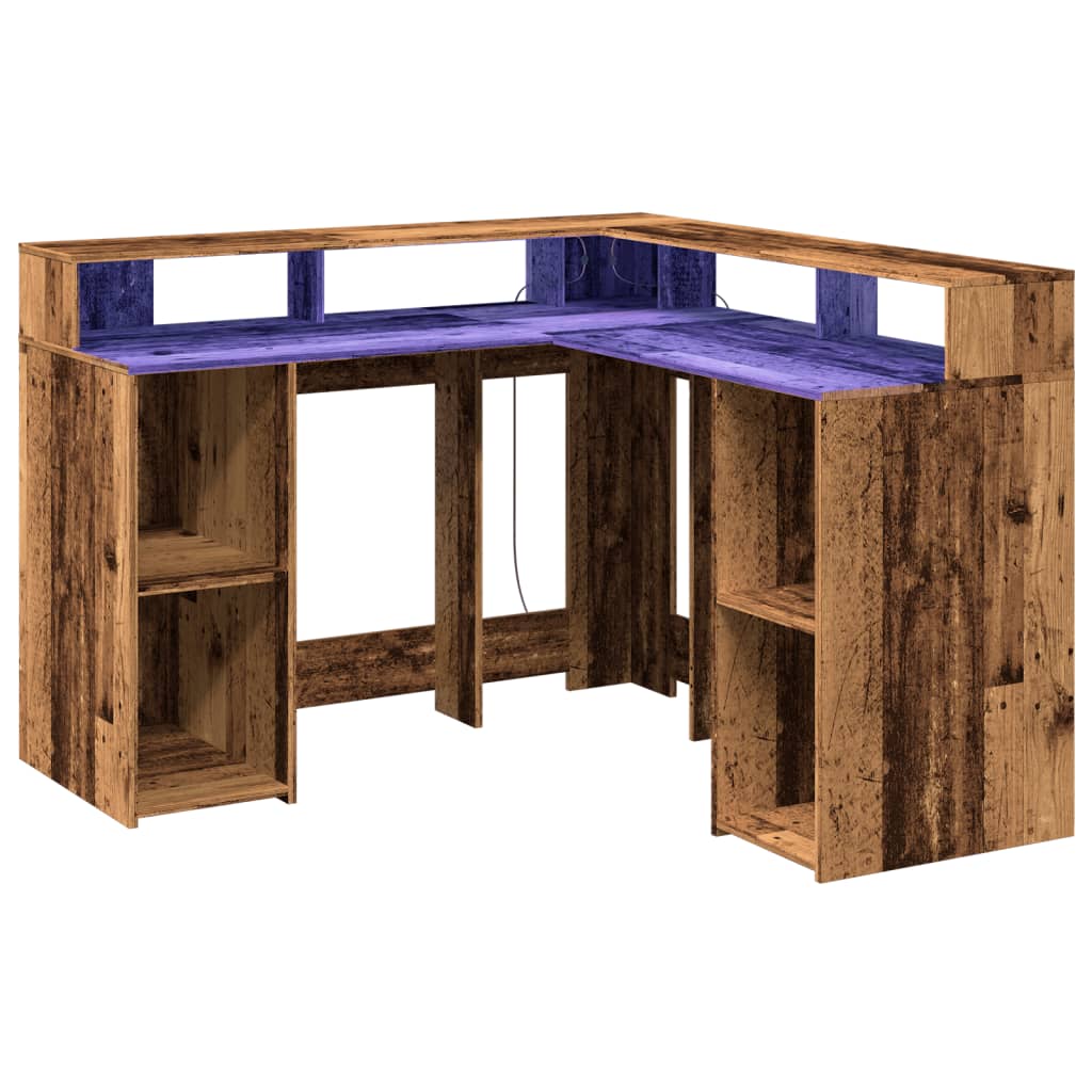 LED-Schreibtisch Weiß 130x130x91 cm Holzwerkstoff
