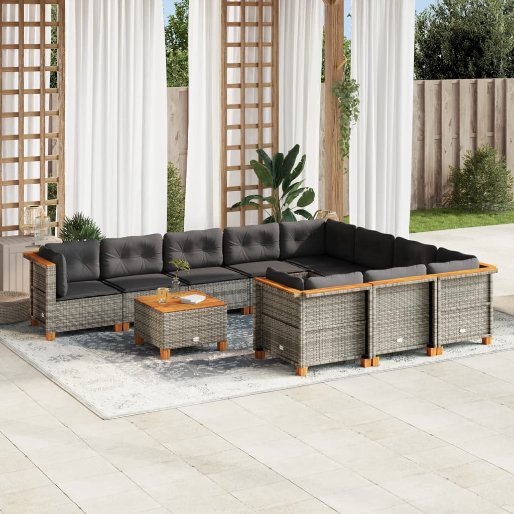 10-tlg. Garten-Sofagarnitur mit Kissen Beige Poly Rattan