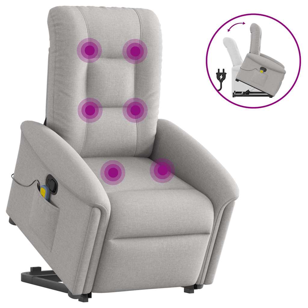 Massagesessel mit Aufstehhilfe Hellgrau Stoff