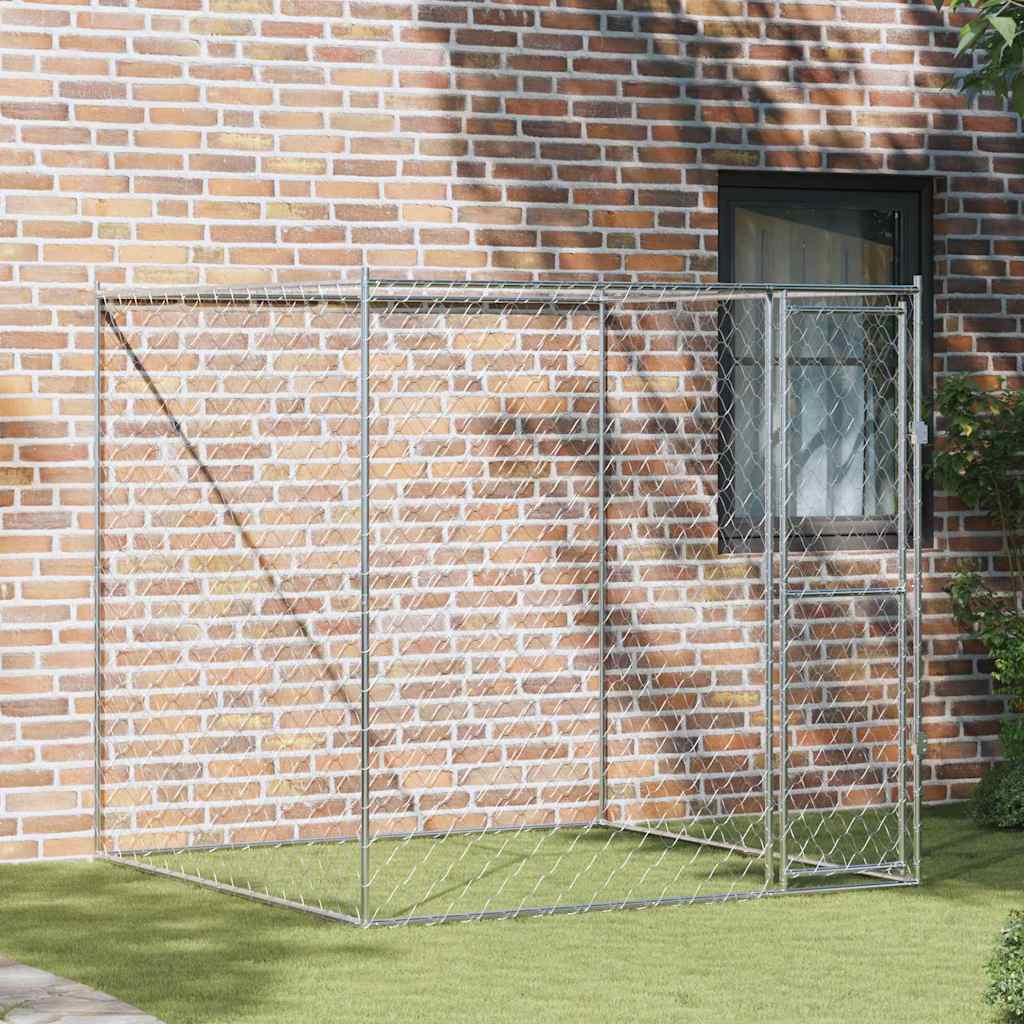 Hundezwinger mit Tür Grau 2x2x1,5 m Verzinkter Stahl