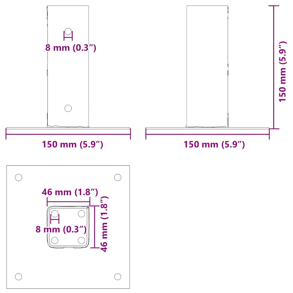 Pfostenträger Quadratisch 4Stk. Silber 46x46mm Verzinkter Stahl