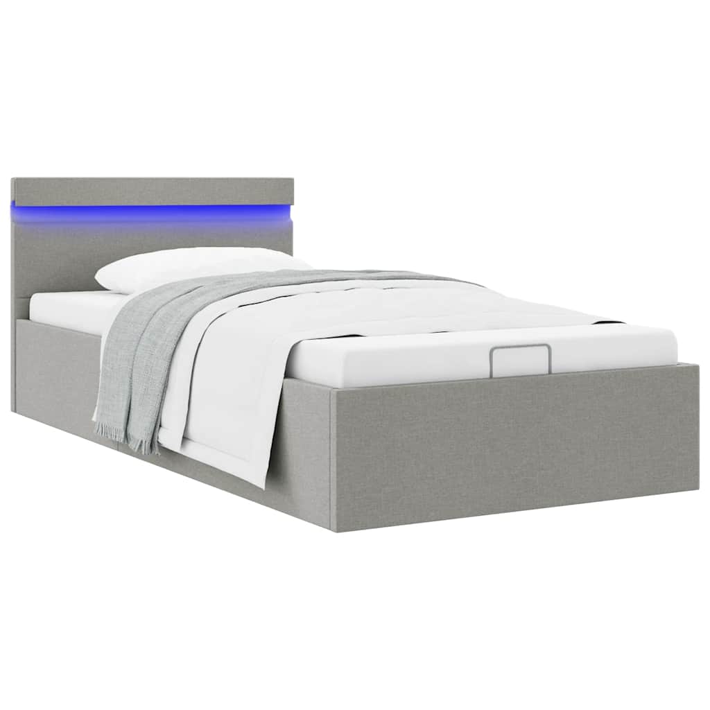Bett mit Bettkasten Hydraulisch LED Dunkelgrau Stoff 90x200 cm