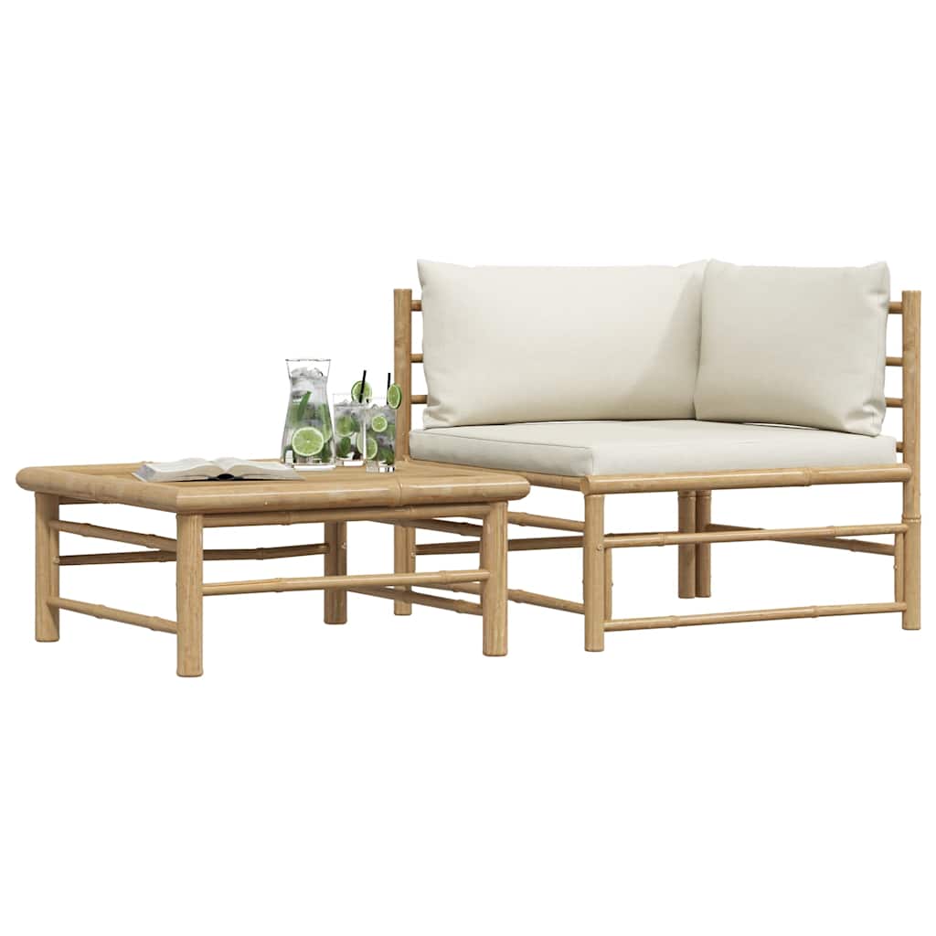 3-tlg. Garten-Lounge-Set mit Kissen Bambus