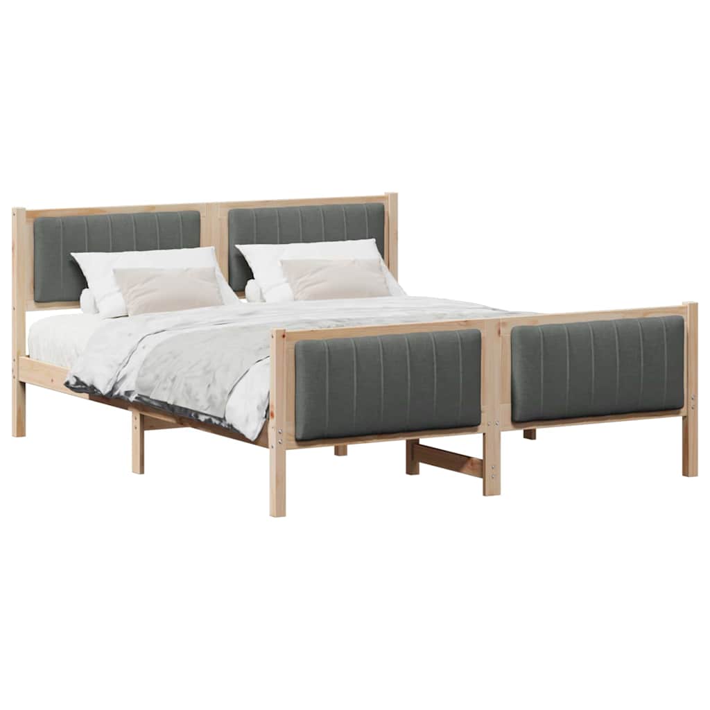 Bettgestell Braun und hellgrau 200 x 200 cm Massivholz Kiefer